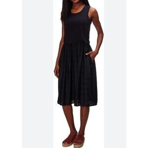 Prana Dress Women's XS Black Perry Midi Skirt Sleeveless Pockets Stripes